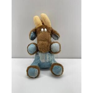 Vintage 1970s Rushton Blue Overalls 18” Tall Goat‎ Plush